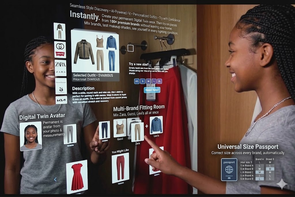Digital Twin Avatar, Multi-Brand Fitting Room, Universal Size Passport